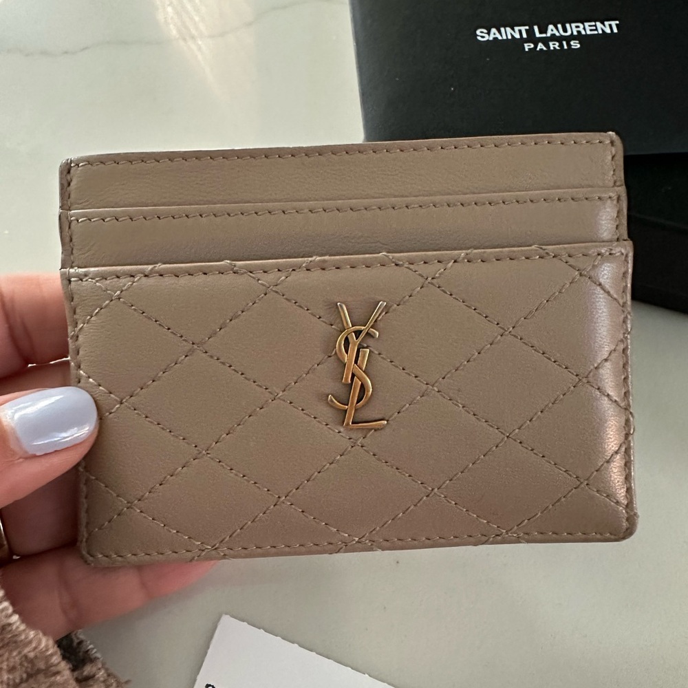 Saint Laurent Quilted Card Holder in Taupe [100% Authentic]